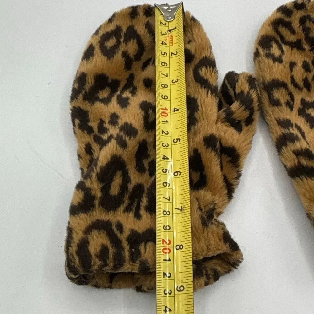 Nine & Company Women's Size L/XL Leopard Print Acrylic Faux Fur Mittens Gloves